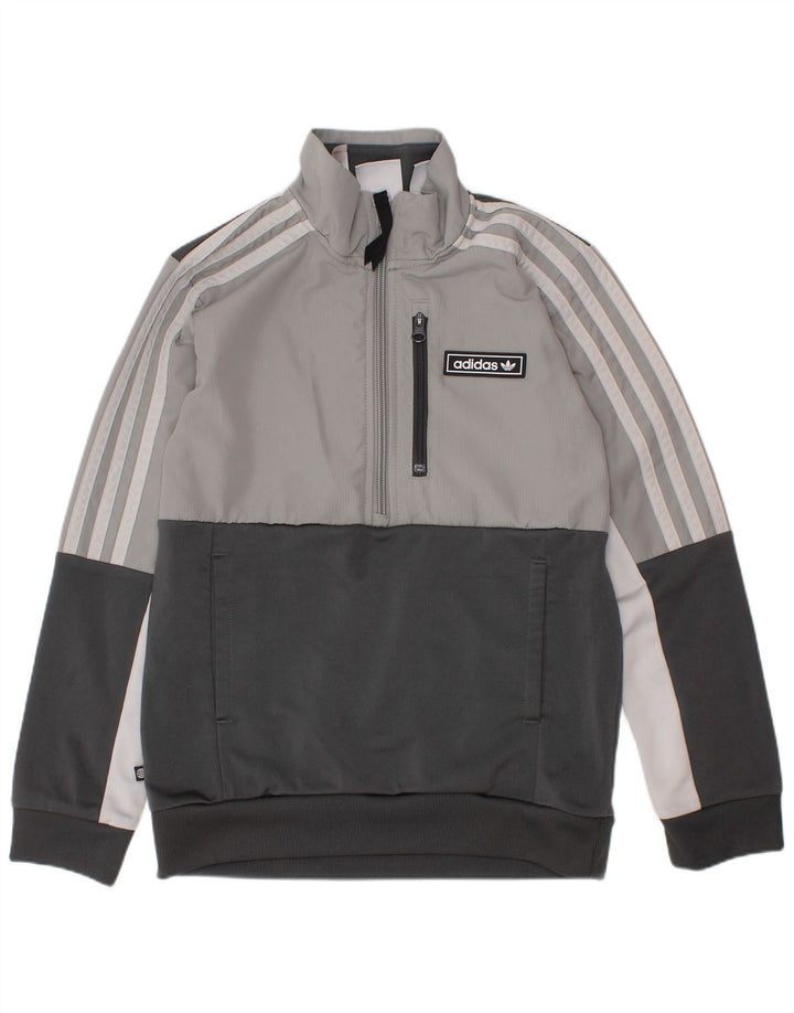 Pulover ADIDAS pentru băieți, cu fermoar, cu gât, 7-8 ani, gri colorblock