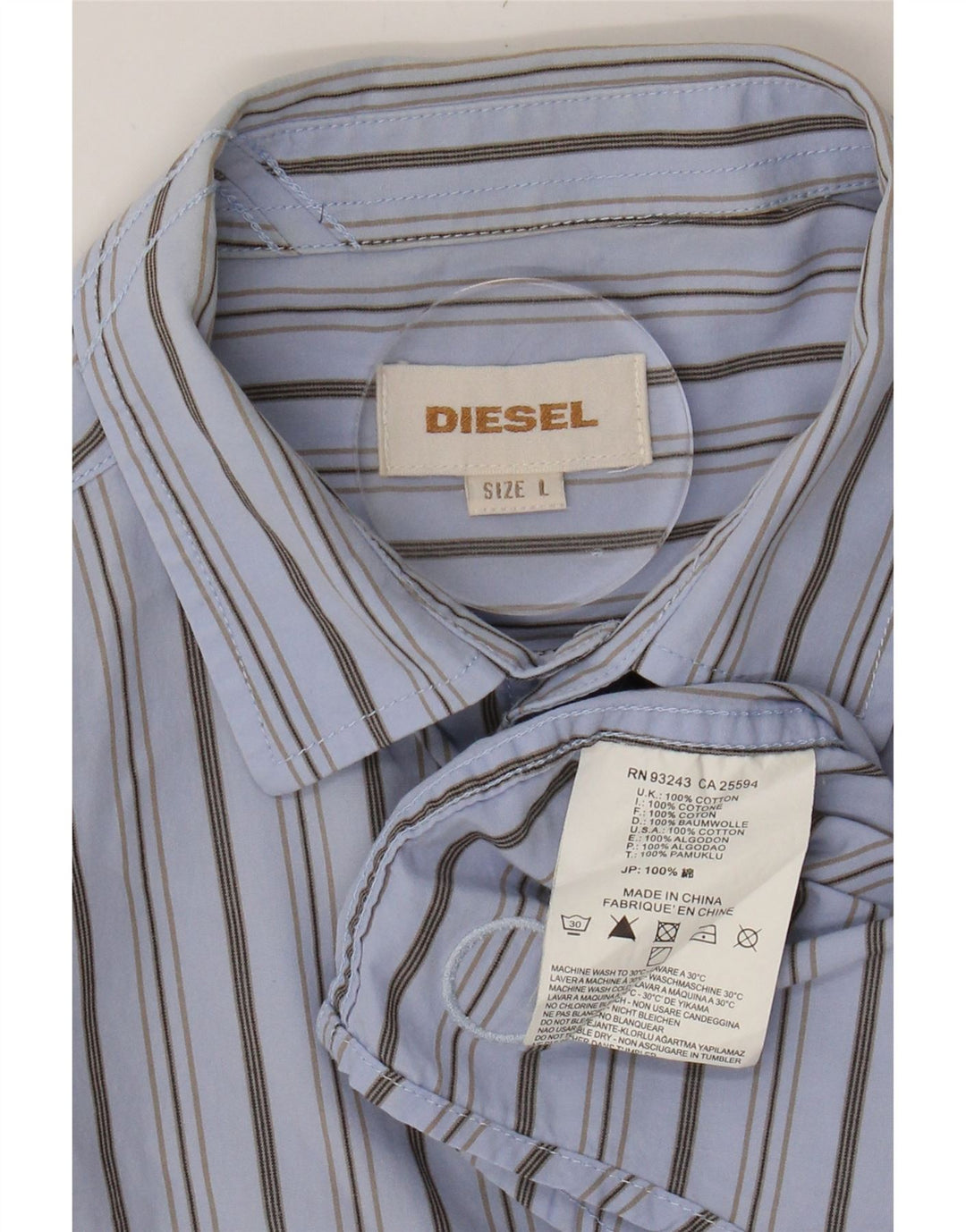 DIESEL Mens Shirt Large Blue Striped Cotton Vintage Diesel and Second-Hand Diesel from Messina Hembry 