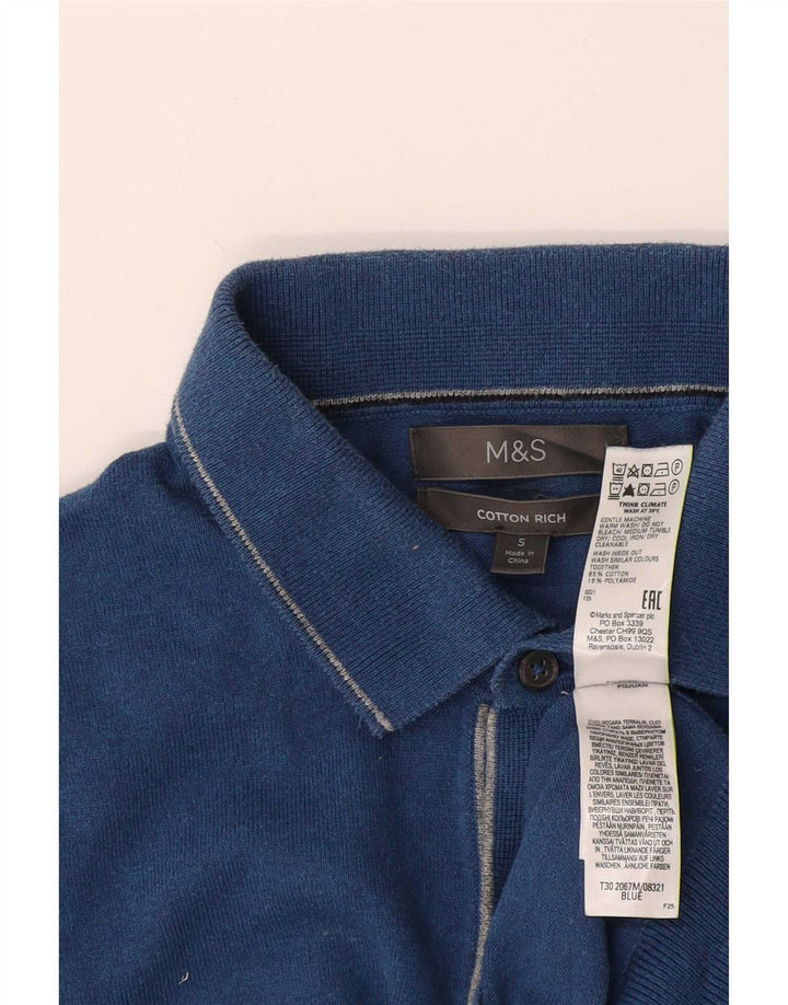Pulover pentru bărbați Marks & Spencer, cu gât polo, din bumbac albastru mic