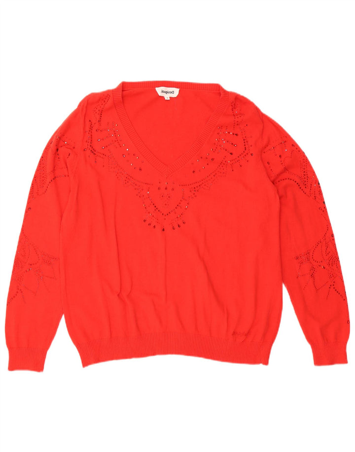Pulover cu decolteu în V Desigual pentru femei UK 10 Small Red