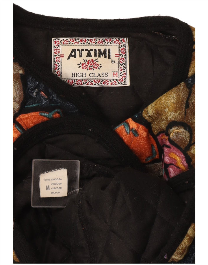Jachetă matlasată Vintage pentru femei UK 14 Medium Multicolor Floral Viscose