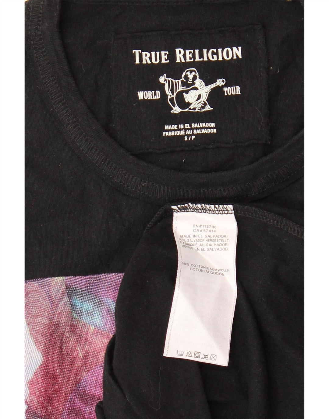 TRUE RELIGION Tricou grafic pentru bărbați Top mic, negru, floral, bumbac