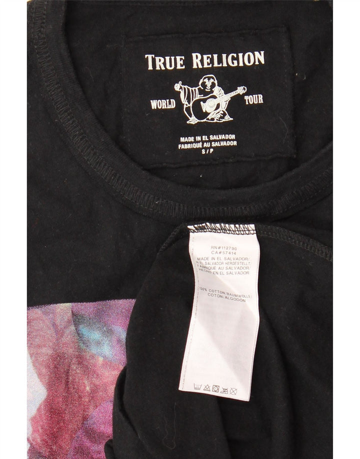 TRUE RELIGION Tricou grafic pentru bărbați Top mic, negru, floral, bumbac
