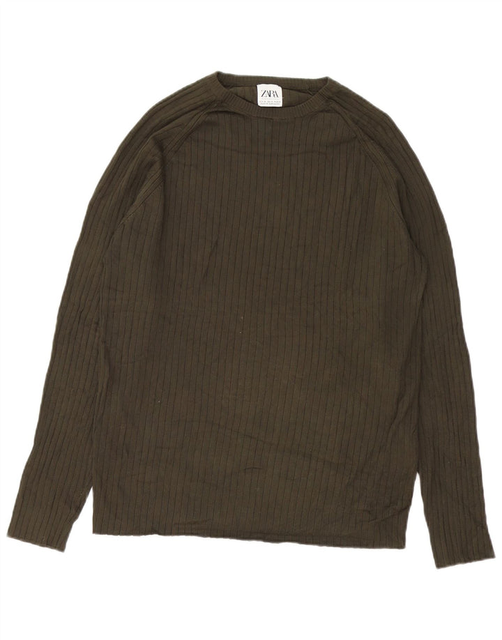 Pulover pentru bărbați Zara, cu decolteu, viscoză, verde mediu