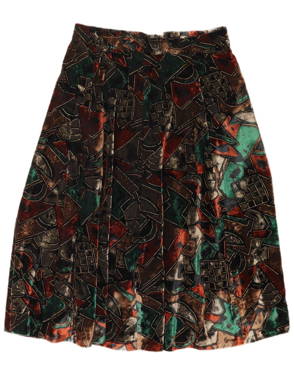 Fusta evazată din catifea vintage pentru femei W28 Medium Multicolor Geometric