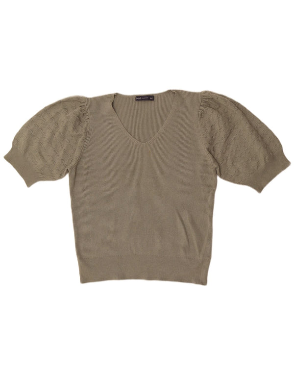 Pulover pentru femei Marks & Spencer, cu mânecă scurtă, cu decolteu în V, UK 18 XL Kaki