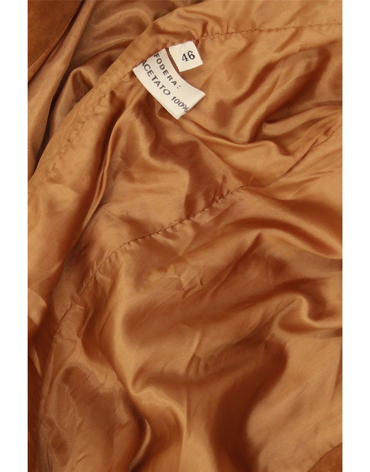 Jachetă de damă VINTAGE din piele intoarsa cu 2 nasturi IT 46 din piele maro mare