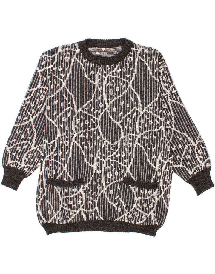 VINTAGE Womens Abstract Pattern Crew Neck Jumper Sweater IT 48 XL Grey Vintage Vintage and Second-Hand Vintage from Messina Hembry 