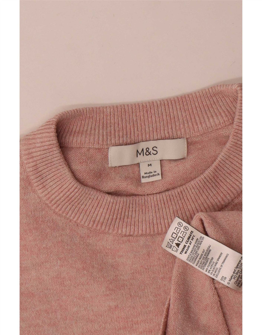 Pulover pentru femei Marks & Spencer cu decolteu triplu UK 14 Poliester roz mediu