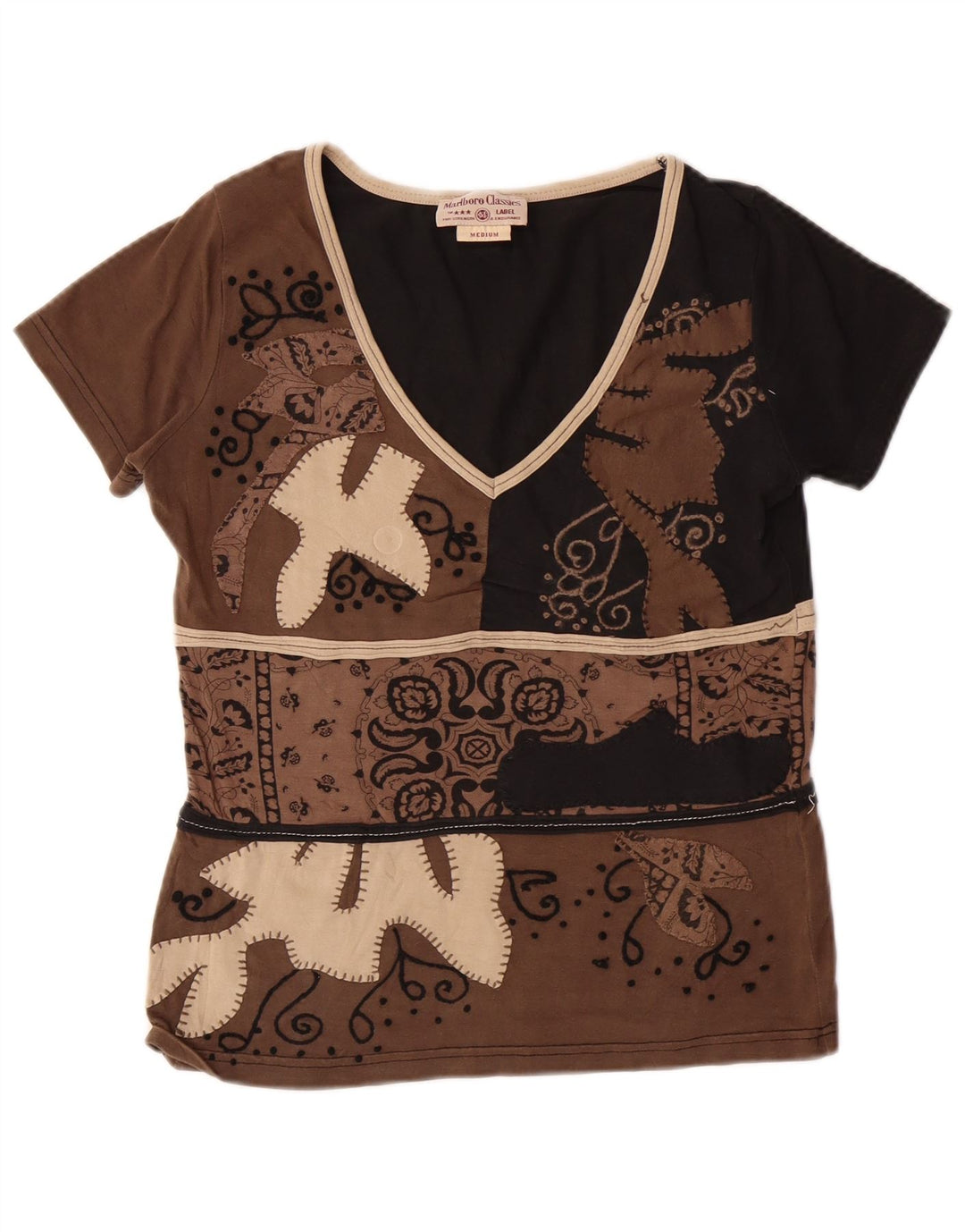 MARLBORO CLASSICS Tricou pentru femei Top UK 12 Medium Brown Paisley Bumbac