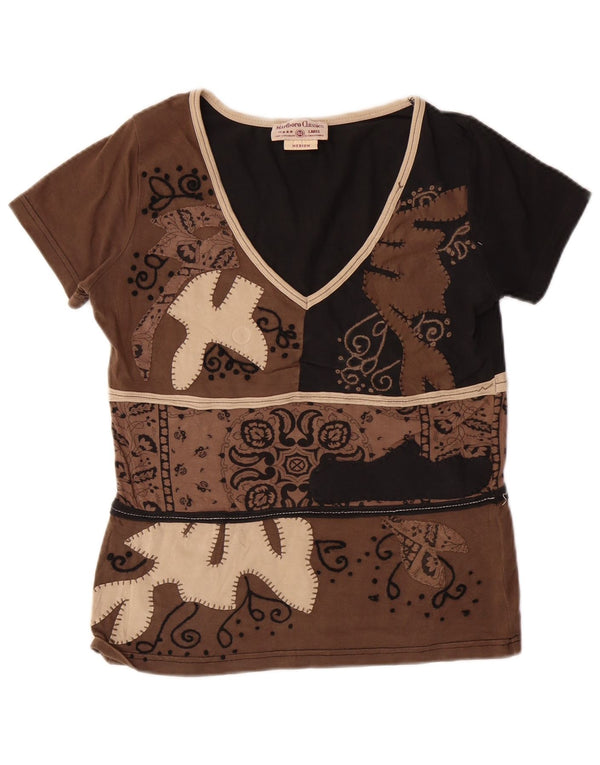 MARLBORO CLASSICS Tricou pentru femei Top UK 12 Medium Brown Paisley Bumbac
