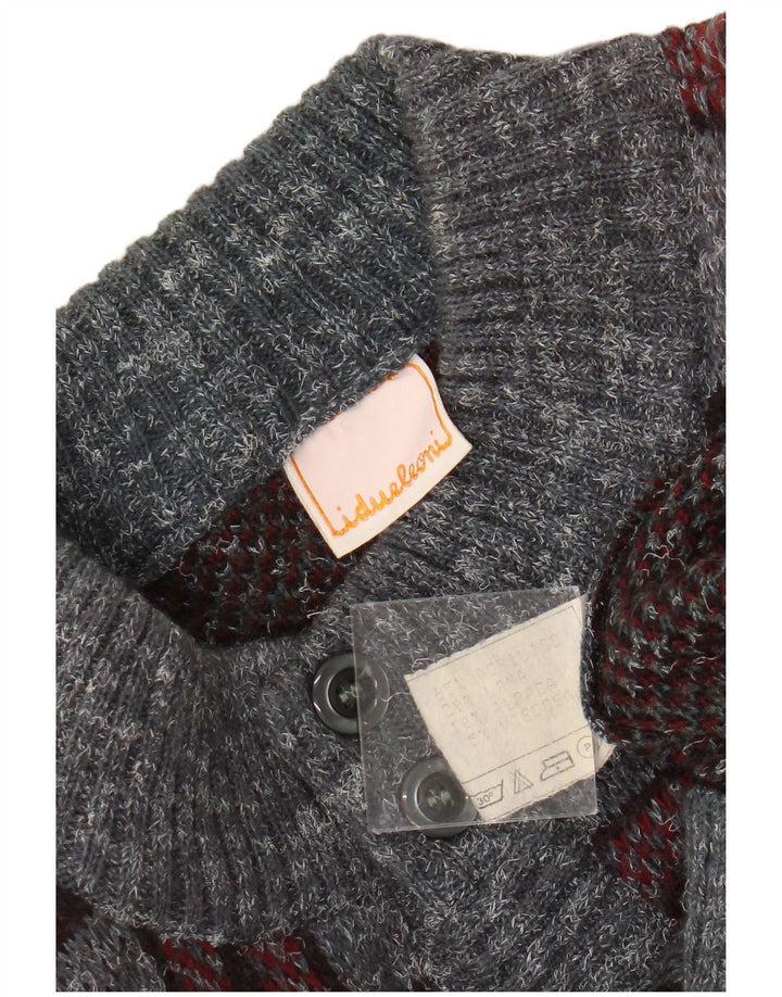 Pulover Cardigan Vintage pentru bărbați, gri mediu, carouri acrilice