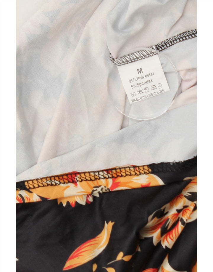 VINTAGE Womens Blouse Top UK 12 Medium Black Floral Polyester