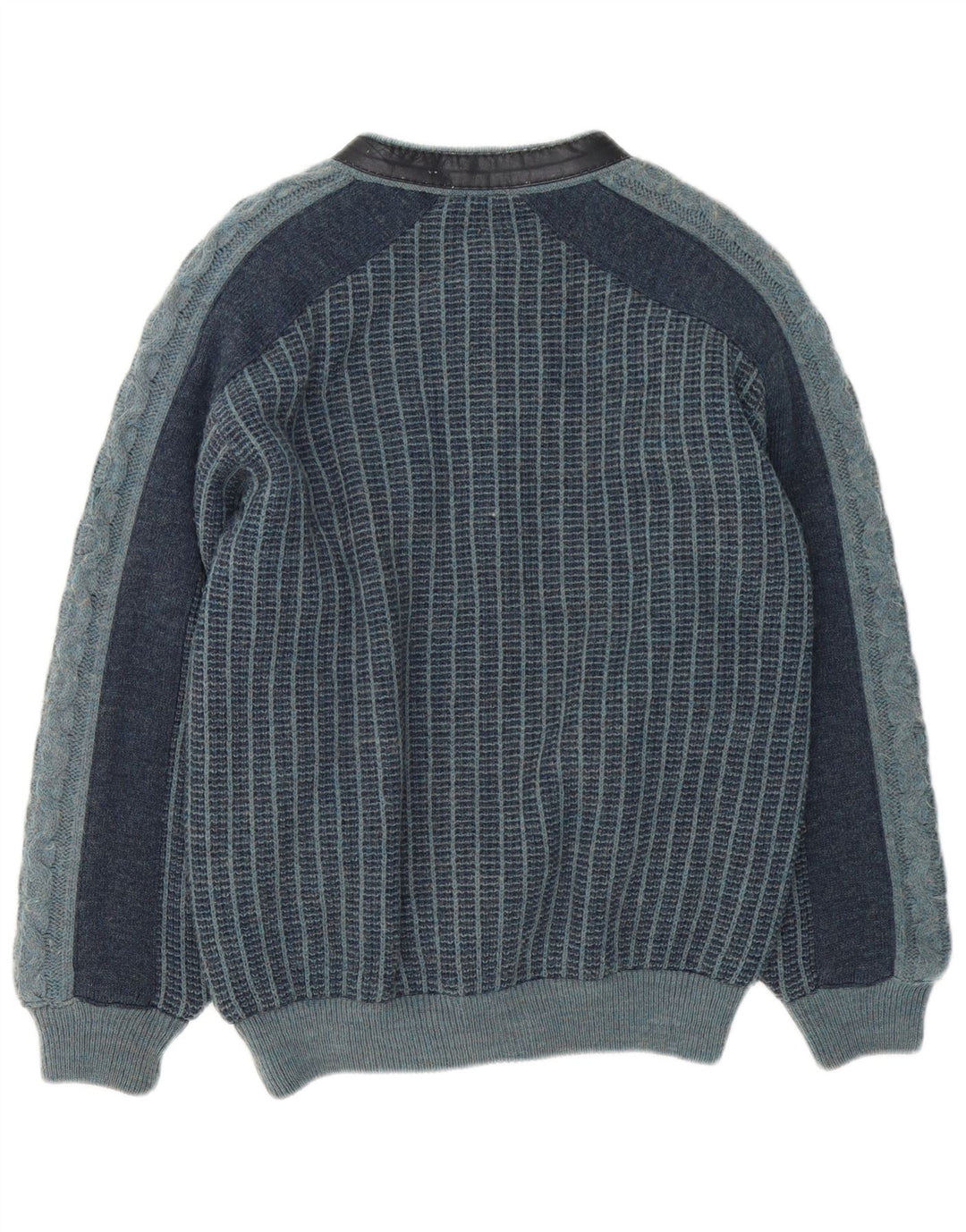Jachetă Bomber Vintage pentru bărbați din tricot IT 48 Medium bleumarin cu dungi acrilice