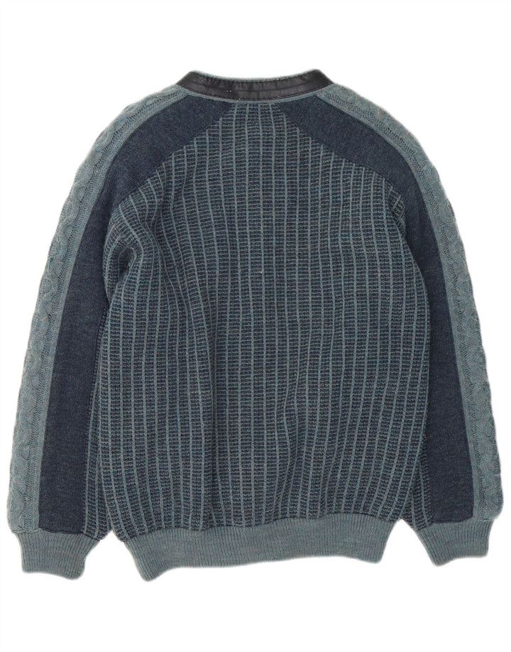 Jachetă Bomber Vintage pentru bărbați din tricot IT 48 Medium bleumarin cu dungi acrilice