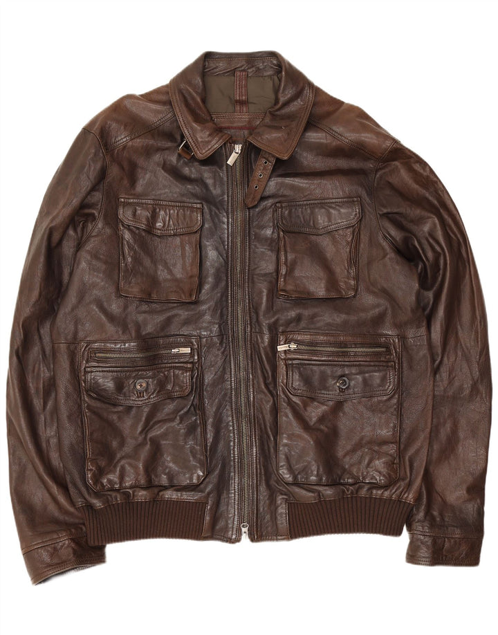 Jachetă de piele pentru bărbați Massimo Dutti UK 44 2XL maro