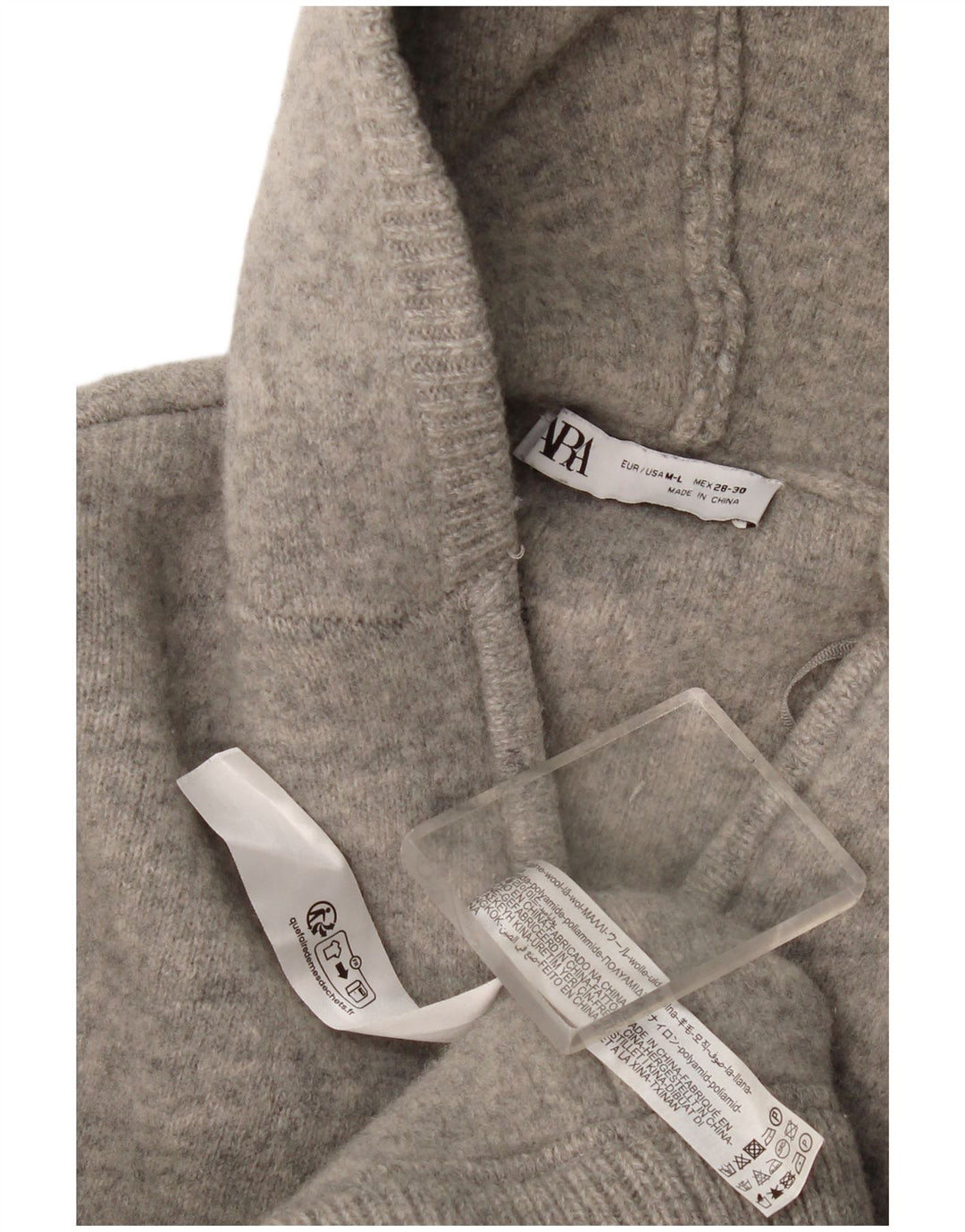 Pulover cardigan cu glugă Zara pentru femei UK 14 Lână gri mediu