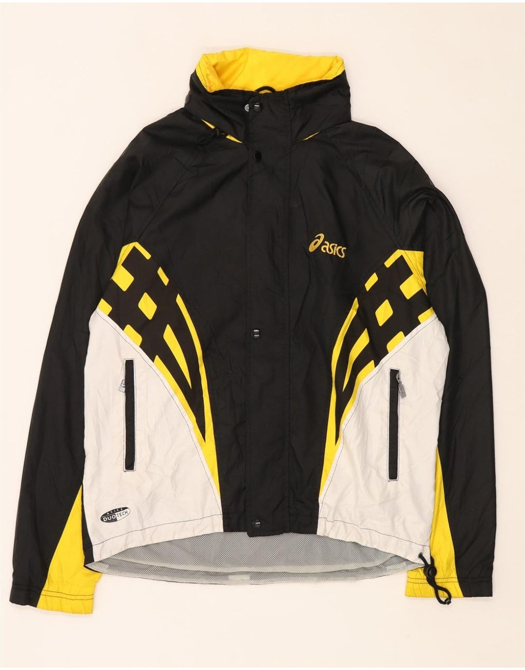 Jachetă de ploaie cu glugă pentru bărbați ASICS UK 40, mare, negru, color block