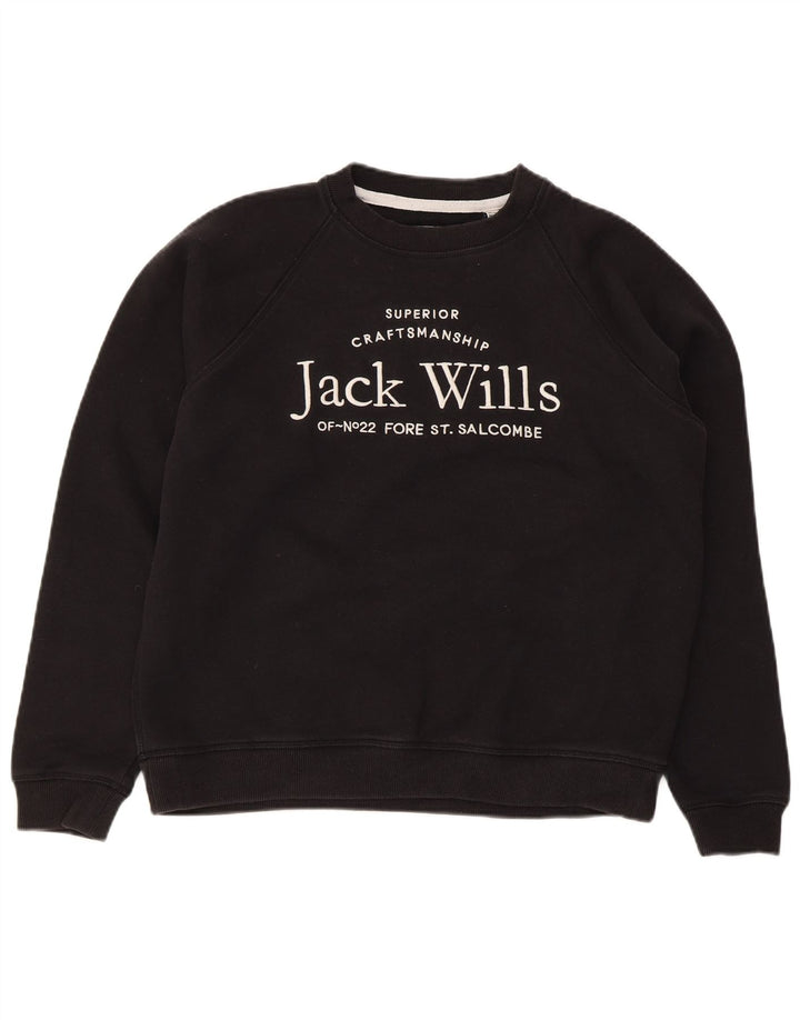 Jack Wills Pulover cu grafic pentru femei UK 12 Bumbac mediu negru