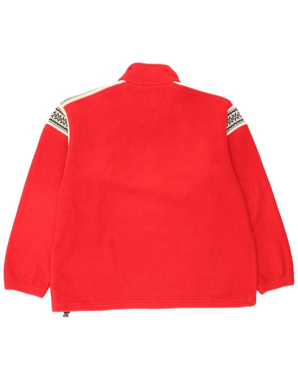 Lands End Womens Zip Neck Fleece Jumper UK 10/12 Medium Red Fair Isle