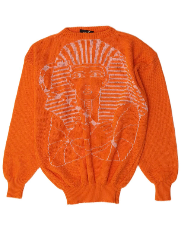 Vintage Womens Graphic Crew Neck Jumper Sweater UK 12 Medium Orange Acrylic