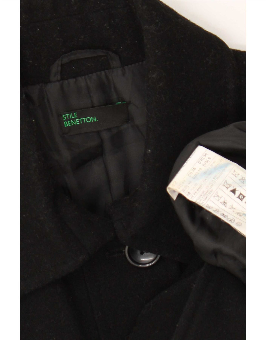 Pardesiu pentru femei Benetton UK 10, lână neagră mică