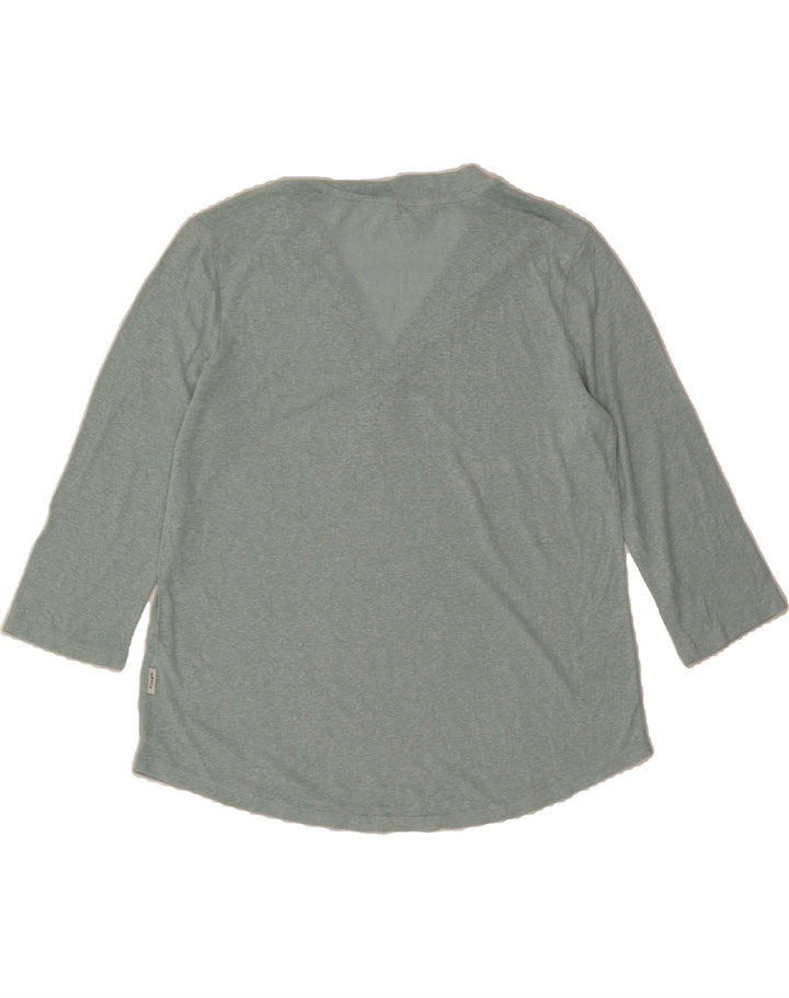 ORVIS Womens Top 3/4 Sleeve UK 14 Medium Turquoise Linen Vintage Orvis and Second-Hand Orvis from Messina Hembry 