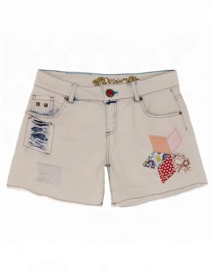 Pantaloni scurți Desigual pentru femei din denim învechit W28, bumbac patchwork albastru mediu