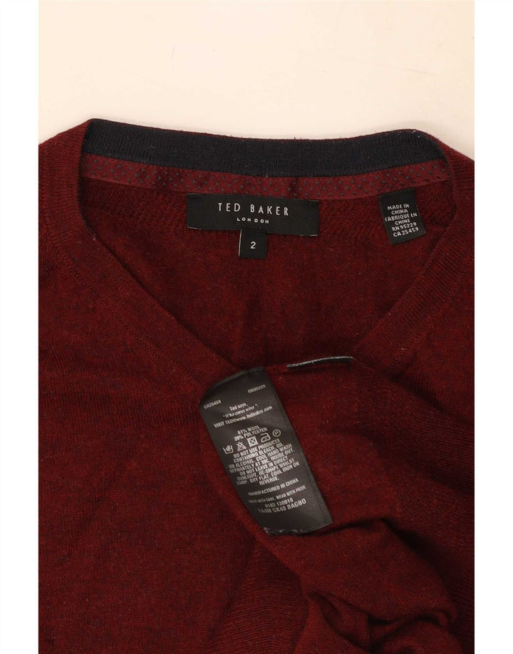 Ted Baker Pulover cu decolteu în V pentru bărbați Mărimea 2 Lână roșie mică