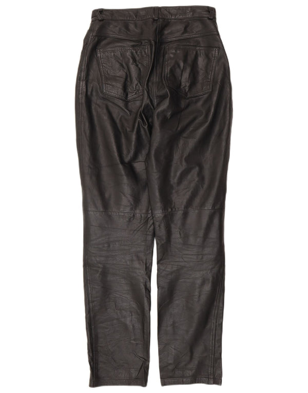 Pantaloni de piele conici pentru femei VINTAGE UK 10 Small W28 L30 Piele neagră