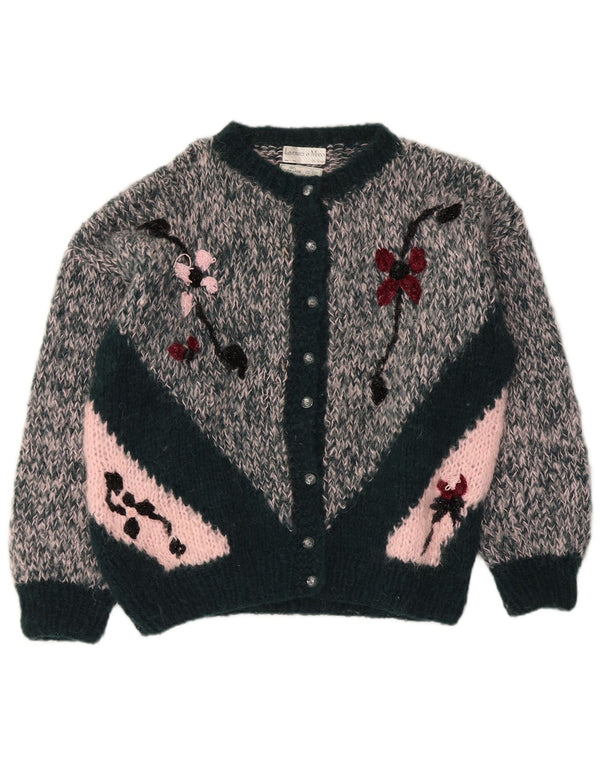 Pulover Cardigan Vintage pentru Damă UK 14 Mare Lână Florală Verde