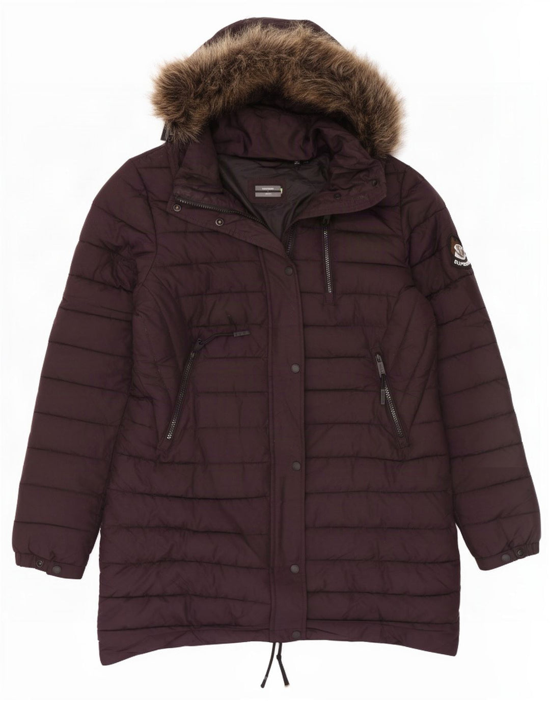 Palton căptușit cu glugă Superdry pentru femei UK 12 Poliester Burgundy mediu