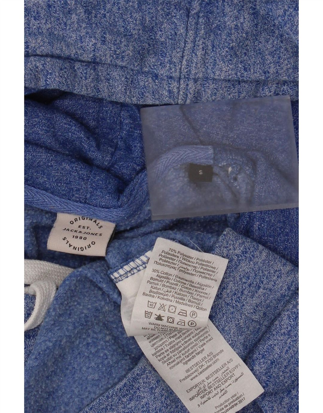 Jack & Jones Pulover cu glugă cu grafică pentru bărbați, mic, albastru, poliester