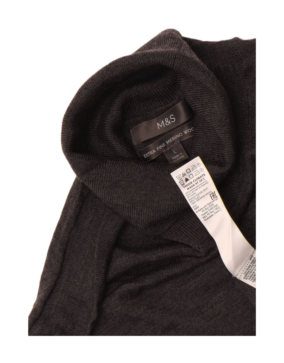 Pulover pentru bărbați Marks & Spencer cu gât rulat, mare, lână merinos, gri