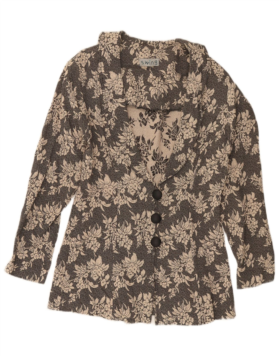 Jachetă de damă VINTAGE Blazer cu 3 nasturi UK 10 Mic Negru Floral