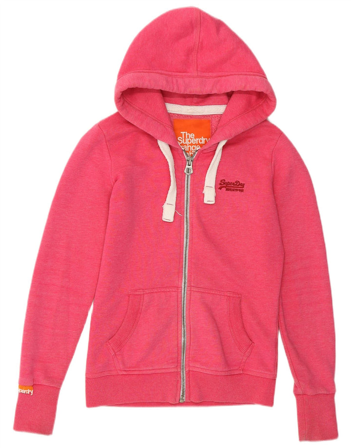 SUPERDRY Pulover cu capota cu fermoar pentru femei UK 6 XS bumbac roz