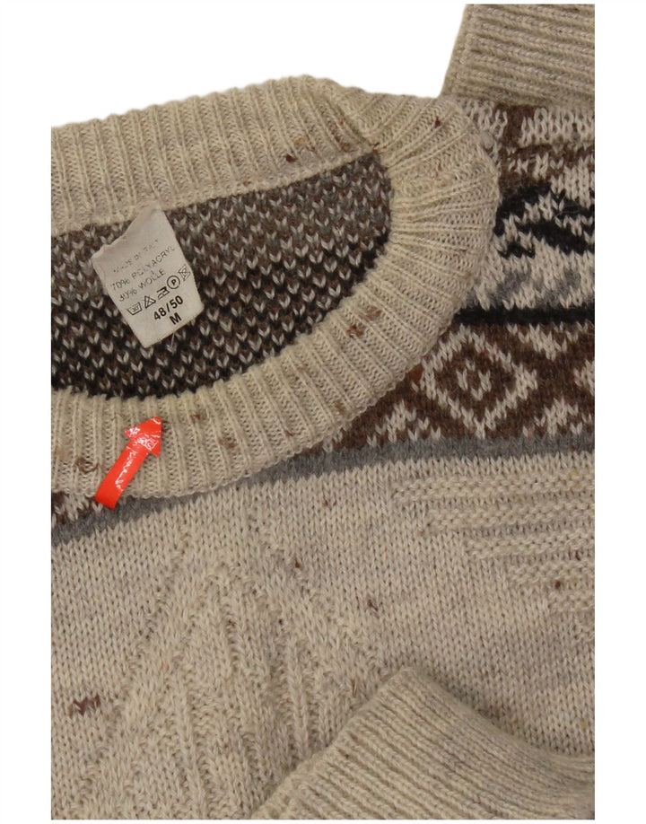 Pulover Vintage pentru bărbați cu gâtul turnat IT 48/50 Medium White Fair Isle