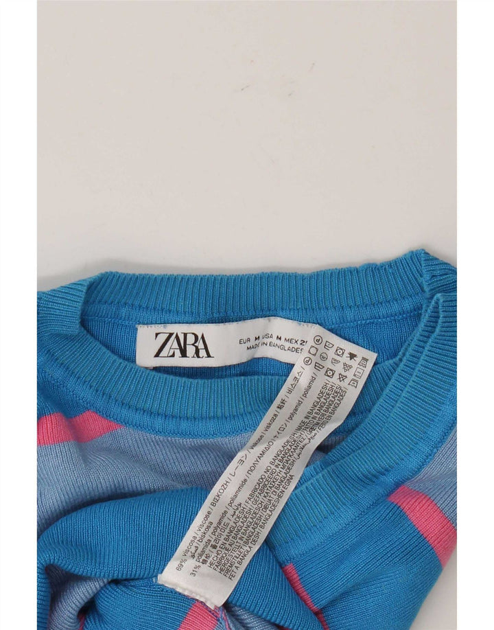 Top cu vestă pentru femei Zara UK 12 Medium Blue Striped Viscose
