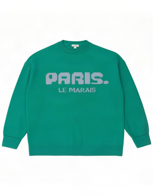 Topshop Pulover supradimensionat cu decolteu cu grafic pentru femei UK 10 Small Green