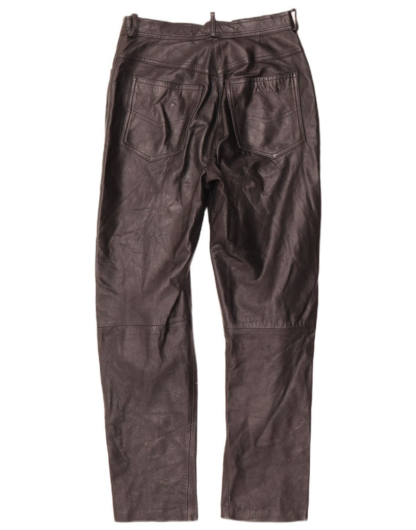 Pantaloni drepti pentru femei VINTAGE IT 42 Medium W28 L29 Piele neagră