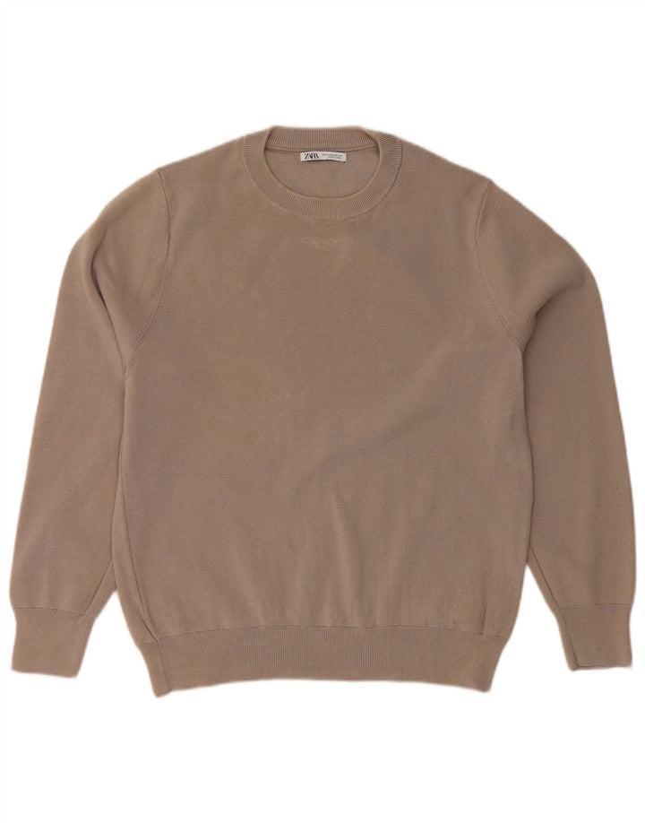 Pulover pentru damă ZARA cu gât roșu, bumbac, gri mediu, UK 14