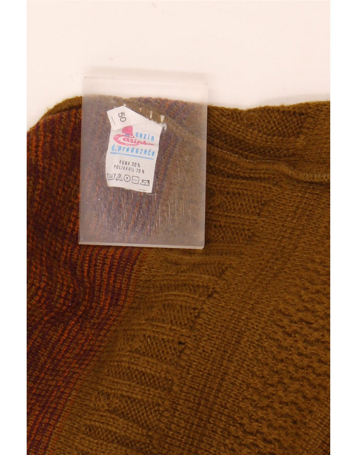 Pulover vintage pentru bărbați cu gât cu nasturi EU 50 Medium Kaki Fair Isle