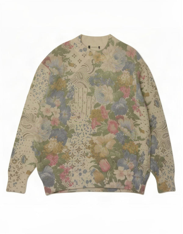 Pulover vintage cu gât țestoasă pentru femei UK 16 mare, verde, floral
