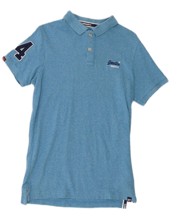 Superdry Mens Graphic Polo Shirt Large Blue Flecked Cotton