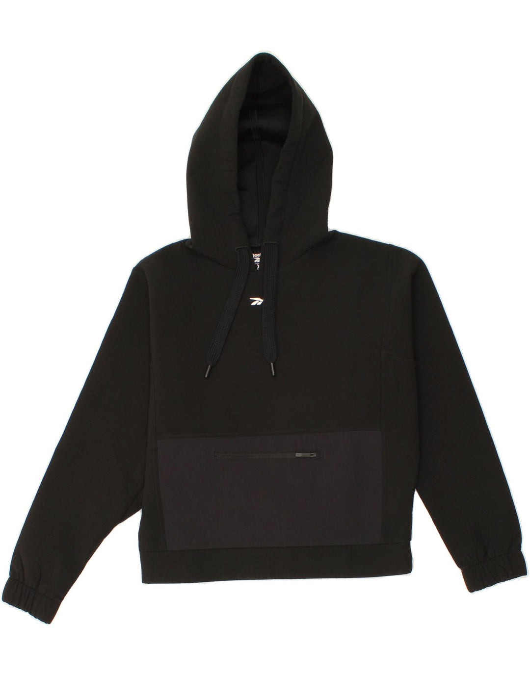 REEBOK Womens Oversized Hoodie Jumper UK 4/6 XS Black Polyester Vintage Reebok and Second-Hand Reebok from Messina Hembry 