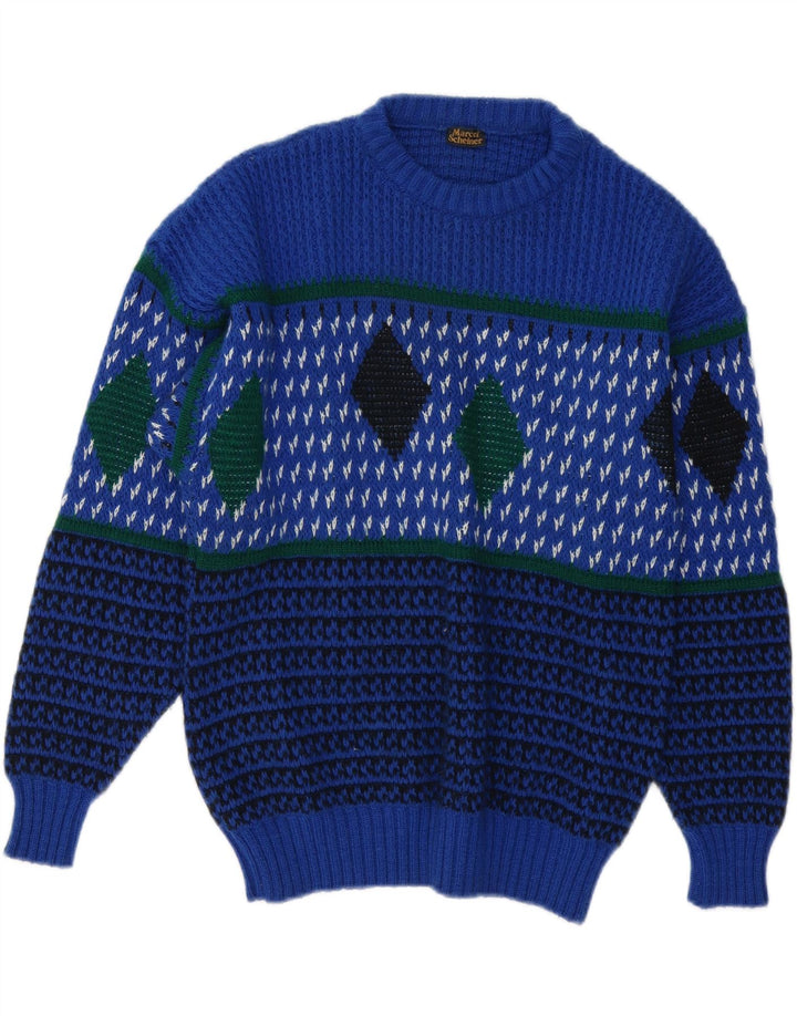 Pulover vintage pentru bărbați cu gât roșu IT 48 Medium Blue Argyle/Diamond
