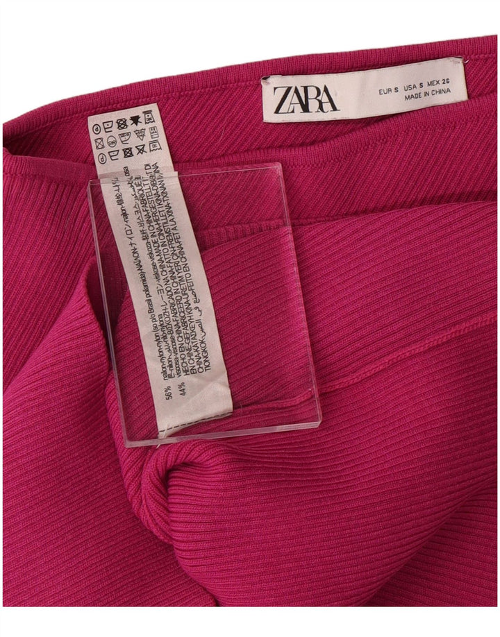 Top crop pentru femei ZARA cu un umăr UK 8 Small Pink Nylon