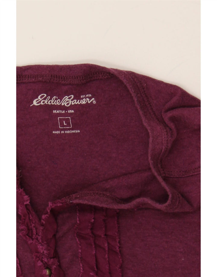 EDDIE BAUER Womens Ruffle Front Top Long Sleeve UK 14 Large Burgundy Vintage Eddie Bauer and Second-Hand Eddie Bauer from Messina Hembry 