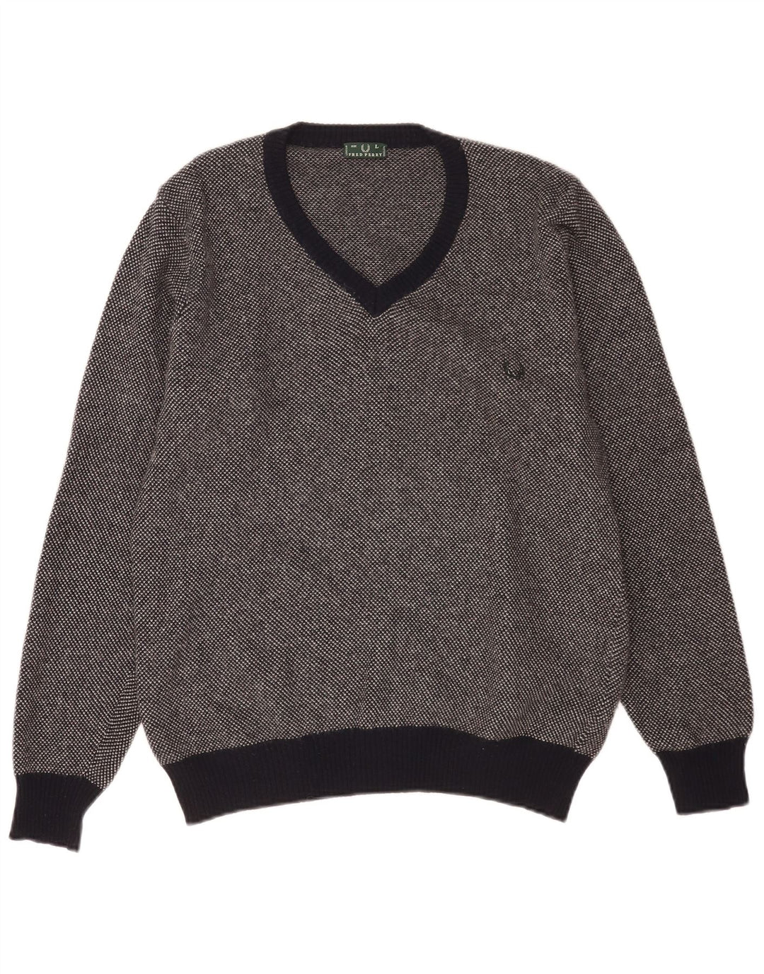 Pulover pentru bărbați Fred Perry cu decolteu în V, mare, lână cu pete, albastru bleumarin