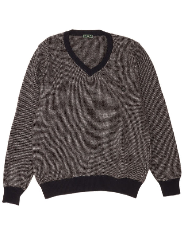 Pulover pentru bărbați Fred Perry cu decolteu în V, mare, lână cu pete, albastru bleumarin